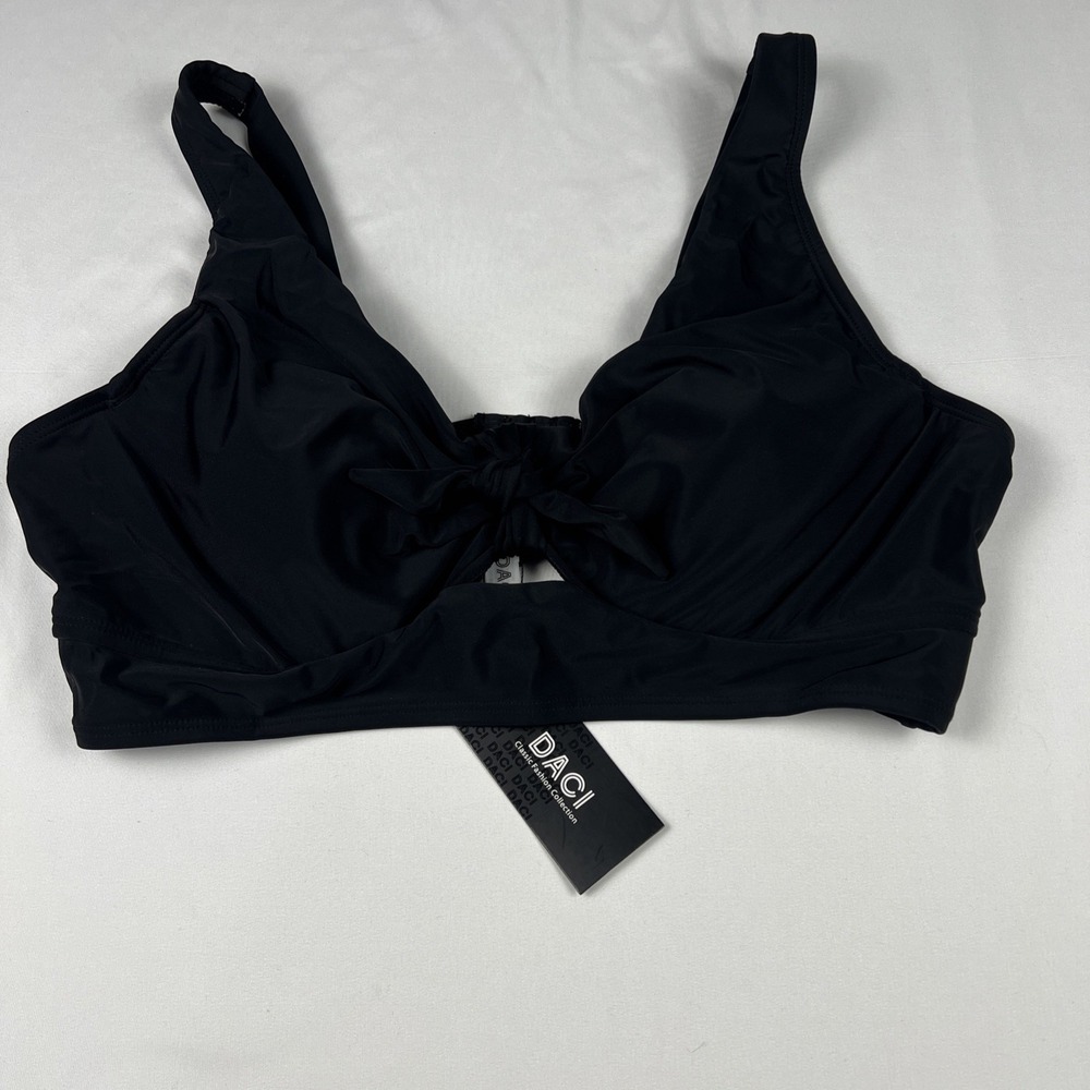 Daci Womens Plus Size 14W Black Tie Front Underwire Bikini Top New With Tags